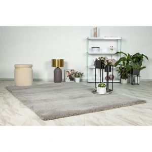 Tapis shaggy doux rectangle uni Windsor 120x170 Argent&eacute;