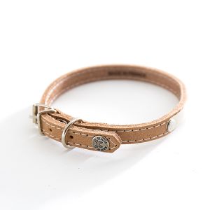 Martin Sellier Collier en Cuir Surpiqué Classique avec Plaque 26mm x 56cm Naturel