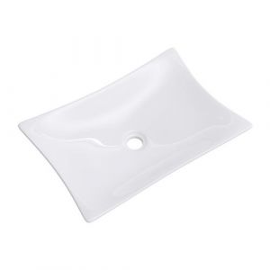 Mai & Mai Lave main &eacute;vier vasque 56,5x37x11cm en c&eacute;ramique blanc rectangulaire lavabo sans trop plein &agrave; poser BR910