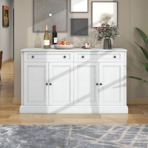 Oem Buffet 150cm avec 4 Portes et 2 Tiroirs - &Eacute;tag&egrave;res R&eacute;glables 3 Hauteurs - Structure MDF Renforc&eacute;e 34kg - Style R&eacute;tro Moderne Blanc