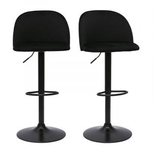 Miliboo Tabourets de bar réglables velours noir et métal noir (lot de 2) CELESTE