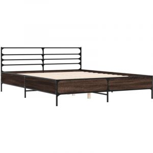 VidaXL Cadre de lit chêne fumé 160x200 cm bois d'ingénierie et métal, lit, meuble de chambre à coucher, sommier, lit double, lit d’invité