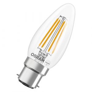Osram Lampe LED Filament Star B40 mini bougie 3,4 W 840, 4 000 K blanc froid, B22d, transparente, 470 lm, dur&eacute;e de vie 15 000 h
