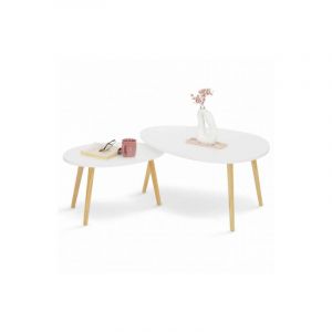 Idmarket Lot de 2 tables basses gigognes gaia laquées blanc scandinave - Blanc