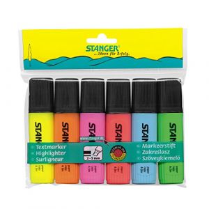 Stanger 180008000 Surligneurs de Poche, Lot de 6, jaune/orange/rouge/rose/bleu/vert