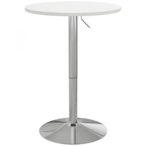 Homcom Table de bar réglable en hauteur en bois et acier argenté blanc