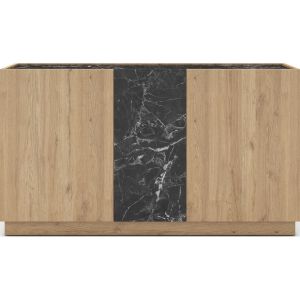 Buffet 3 portes effet bois et marbre noir 140 cm