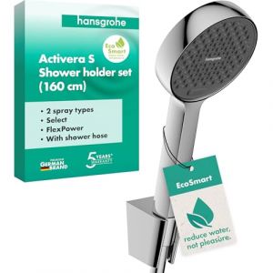 Hansgrohe Activera Select S 28054000 Kit de douche avec pommeau de douche à économie d'eau EcoSmart 2 types de jet et flexible de douche 1,60 m et support de pommeau de douche Chromé