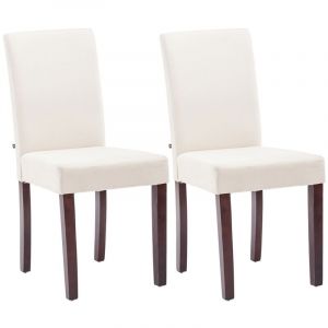 CLP Lot de 2 Chaises de salle à manger Ina en Tissu avec Dossier Haut et Pieds en Bois, Crème-Cappuccino