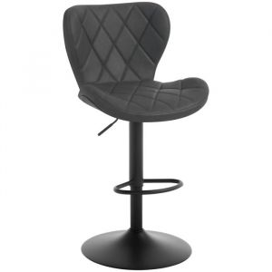 Tabouret de Bar, Tabouret de Cuisine à Hauteur Réglable, Chaise de Bar Pivotante en Similicuir avec Repose-Pieds et Dossier, Anthracite - Woltu
