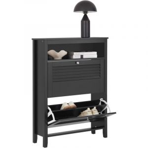 Sobuy FSR152-SCH Armoire à Chaussures, Commode à Chaussures avec 2 Abattants, Meuble de Rangement à Chaussures, Meuble d'Entrée, Rangement pour