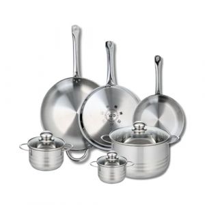 Elo 9886250 Batterie de cuisine 6 pièces, Ensemble de 3 Poêles de cuisson 24, 28 et 32 cm et 3 faitouts 12, 14 et 24 cm Profi Brillant, inox, induction