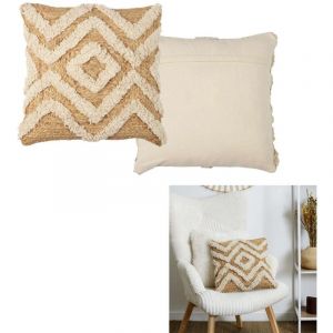 Home Deco Factory - Coussin jute et tuft&eacute; beige - 40x10x40 cm