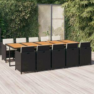 VidaXL Ensemble &agrave; d&icirc;ner de jardin coussins 11 pcs R&eacute;sine tress&eacute;e Noir Noir et marron