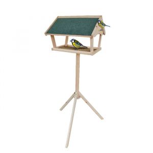 Relaxdays Mangeoire pour Oiseaux sur Pied, 137 cm de Hauteur, Toit imperm&eacute;able, Jardin et Balcon, Bois de Sapin, Naturel