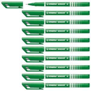 Stabilo Stylo feutre SENSOR M - Lot x 10 stylos-feutres pointe moyenne - Vert