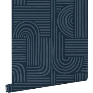 Origin Wallcoverings - papier peint graphique 3D bleu foncé - ESTAhome