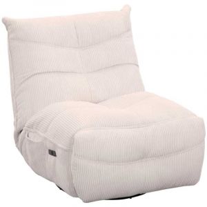 Fauteuil relax pivotant avec fonction rocking-chair velours c&ocirc;tel&eacute; &eacute;cru - JUMBO