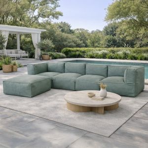 Concept-Usine Praiano salon de jardin modulable 5 places vert en tissu d&eacute;perlant