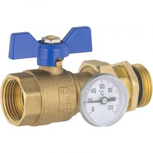 Vanne droite 26x34 (1') manette bleue pour collecteur plancher chauffant NOYON & THIEBAULT