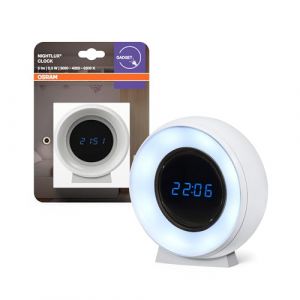 Osram Montre numérique et veilleuse NIGHTLUX avec capteur 0,3 W 5 lm sur batterie, câble USB, changement de couleur pour la lumière blanche,uniquement pour l'intérieur (y compris endroits humides)
