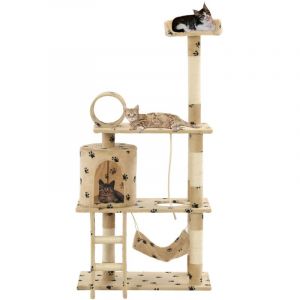 VidaXL Arbre à chat avec griffoir en sisal 140cm Beige Motif de pattes