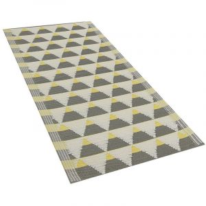 Beliani Tapis ext&eacute;rieur au motif triangles gris et jaunes 60 x 105 cm HISAR