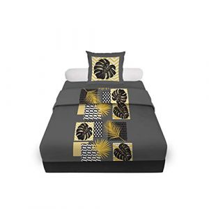 Soleil d'Ocre Parure de draps 180x290 cm en coton PALMERA Anthracite, par