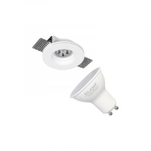Image de Silamp Kit Support Spot GU10 LED Rond Blanc Ø100mm avec Ampoule LED 6W - Blanc Neutre 4000K - 5500K