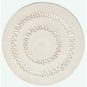 HOMESCAPES Tapis tissé à Plat en Coton ajouré, Tapis Rond Beige, 90 cm
