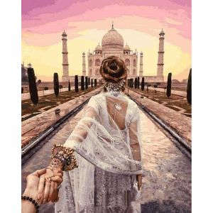 Figured'Art Peinture par Num&eacute;ro Adulte avec cadre Balade Romantique Taj Mahal - Num&eacute;ro d'Art - 40x50cm toile tendue sur ch&acirc;ssis