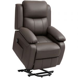 Homcom Fauteuil releveur électrique - repose-pied, dossier inclinable, télécommande - revêtement en PU - 76x90x105cm - marron