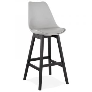 Declikdeco Tabouret de Bar Gris Dossier Rectangulaire et Piétement Noir SWALLOW