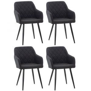 CLP Lot de 4 chaises de salle à manger Shila avec Piètement en Métal noir, Noir -Tissu