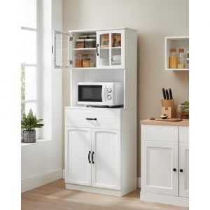 Haut placard avec portes en verre et étagères réglables blanc