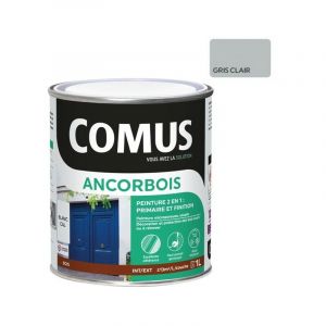 Comus Ancorbois gris clair ral 7035 1L - Peinture de protection et de décoration microporeuse 2 en 1 bois - gris clair