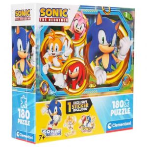 Clementoni Puzzle pour Enfants 180 pièces Supercolor, pour Enfants 7+ Ans, Illustration avec Personnages de Carton Sonic avec Autocollant Inclus, idée Cadeau, fabriquée en Italie, 48,5 x 33,5 cm