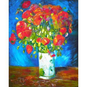 Peinture au num&eacute;ro : Vase avec Coquelicots - Van Gogh - toile tendue sur ch&acirc;ssis