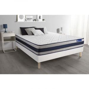 Ensemble sommier matelas 140x190 Actilatex ergo Latex et mémoire de forme 24 cm Ferme sommier kit Blanc