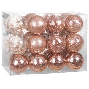 24 boules de No&euml;l rose gold 6cm en plastique