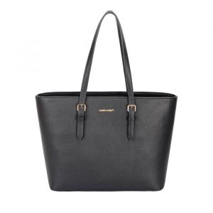 David Jones Sac Cabas Tote Shopping Femme Similicuir - Format A4 - Grande Capacité - Couleur Noir