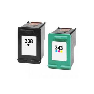 Pack 2 cartouc s d'encre N° 338 XL Noir et N° 343 XL Couleur Grande Capacité pour imprimante HP Photosmart 8100