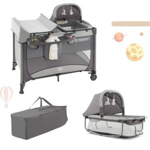 5 en 1 Lit Parapluie Bébé avec Matelas & Table à Langer, Berceau Bébé Evolutif en Tissu avec 2 Jouets, Roues Verrouillables, Sac de Transport,