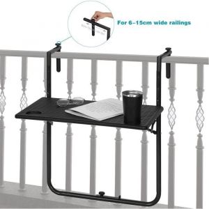 Table de Balcon suspendue. Petite table murale rabattable avec 3 Hauteurs réglables. Cadre en Métal. Noir - Woltu
