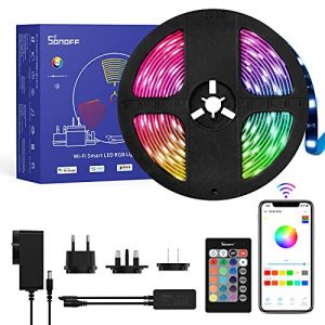 Image de Sonoff Ruban LED WiFi, L2-5M Bande LED Lumineuse 5050 RGB IP65 Étanche avec Télécommande IR 24 Touches, 16 Millions de Couleurs, Mode Luminosité Réglable, Compatible avec Alexa/Google Home/IFTTT