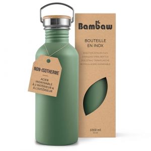 Bambaw Gourde Inox 1l, Gourde Sport Grise, Bouteille d'Eau Non-Isotherme, Gourde Acier, Gourde Reutilisable, Gourde Metal – Vert Sauge