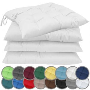 NatureMark Lot de 4 Coussins de Chaise avec Rubans Taille 40x40 cm Coussin d'assise rembourré, Blanc