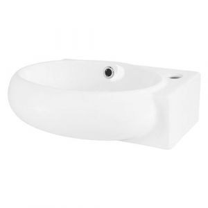 ML-Design Lavabo en Céramique, Ovale, 43x28x15 cm, Blanc, Trou pour Robinetterie à Droite,