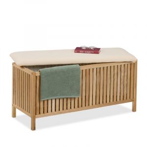 Relaxdays Banc avec rangement, meuble à linge, capacité : 100 l, h x l x p : env. 50 x 100 x 38 cm, nature et noir