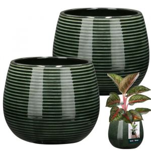 KOTARBAU Lot de 2 pots de fleurs ronds en céramique vert foncé Ø 12 cm H 14 cm céramique émaillée grand